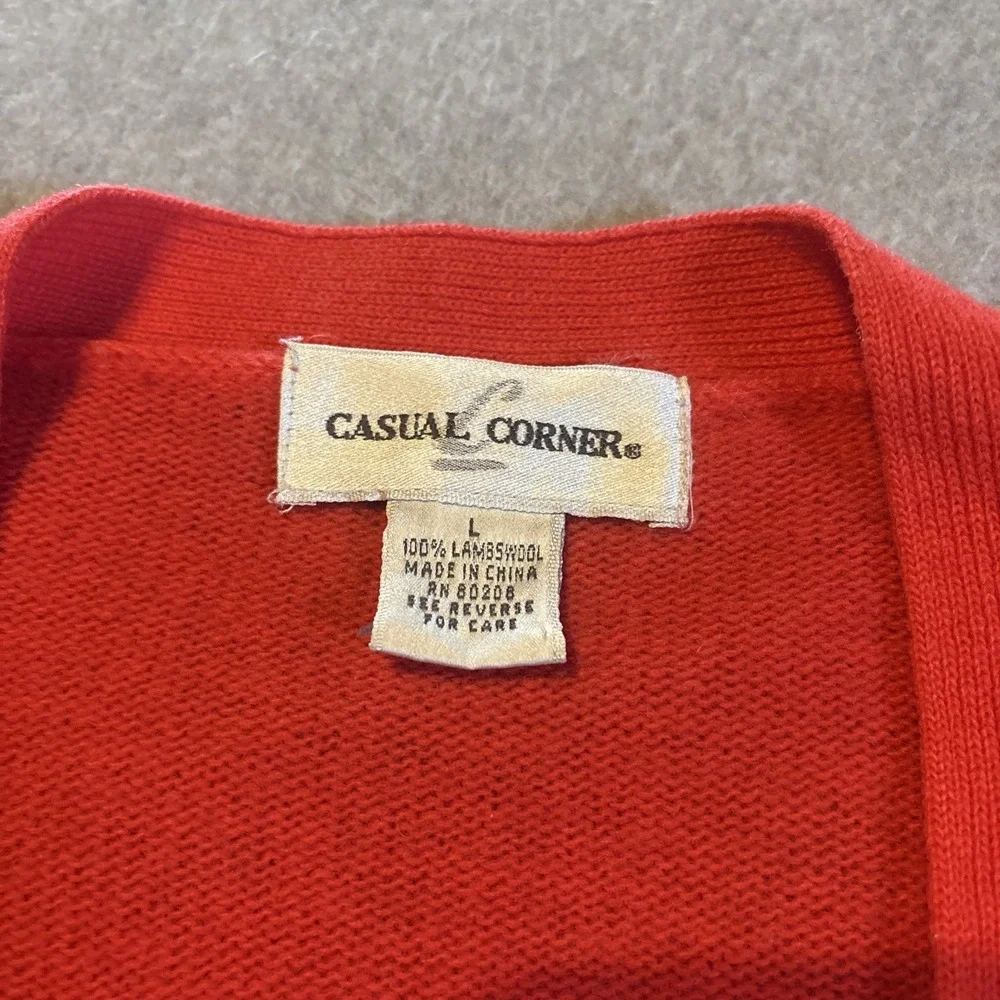 Casual Corner 100% Lambs Wool Red Cardigan Sweater Men's L Button Up‎ W/ Pockets